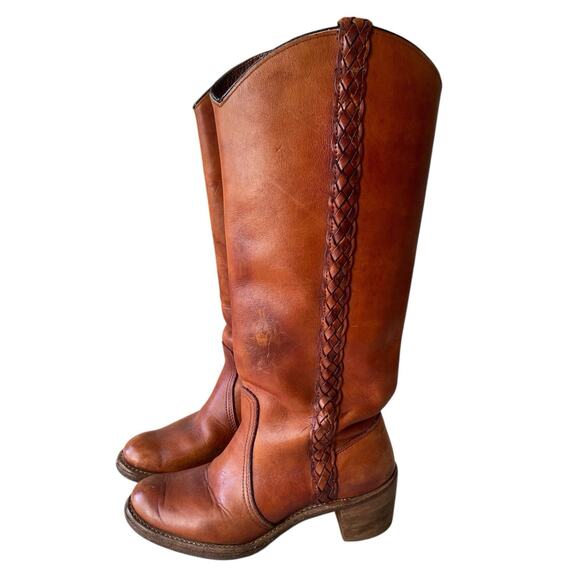 Vintage 70s Miss Capezio Brown Leather Boho Western Cowgirl Campus Boots 6 / 6.5 - Picture 3 of 8